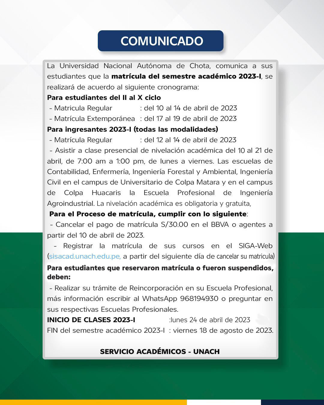 MATRÍCULA UNACH 2023-I