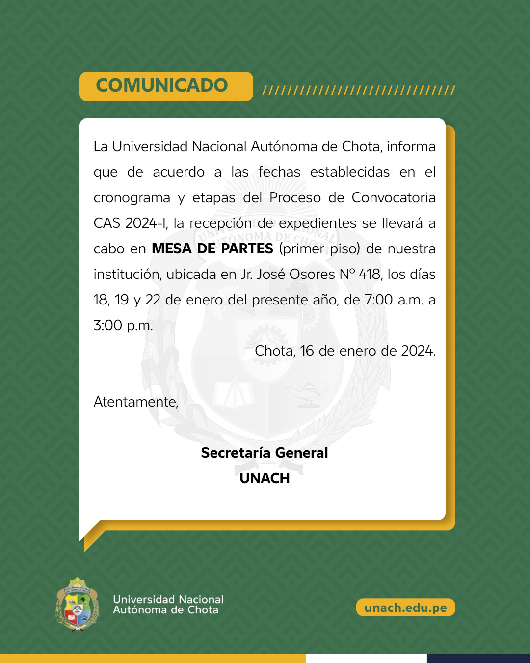 COMUNICADO SOBRE EL CONCURSO CAS 2024-I